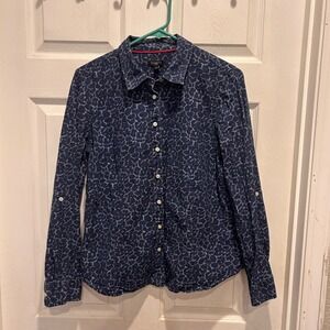 Talbots‎ Petites Women's 12P Blue Print Button Down Long Sleeve Shirt